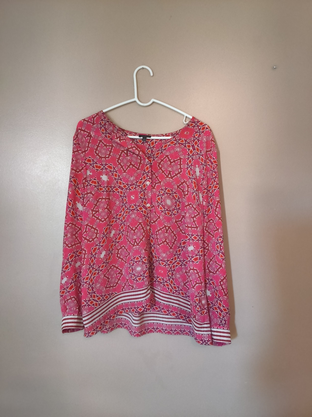 Talbots Pink Patterned Long-Sleeve Blouse